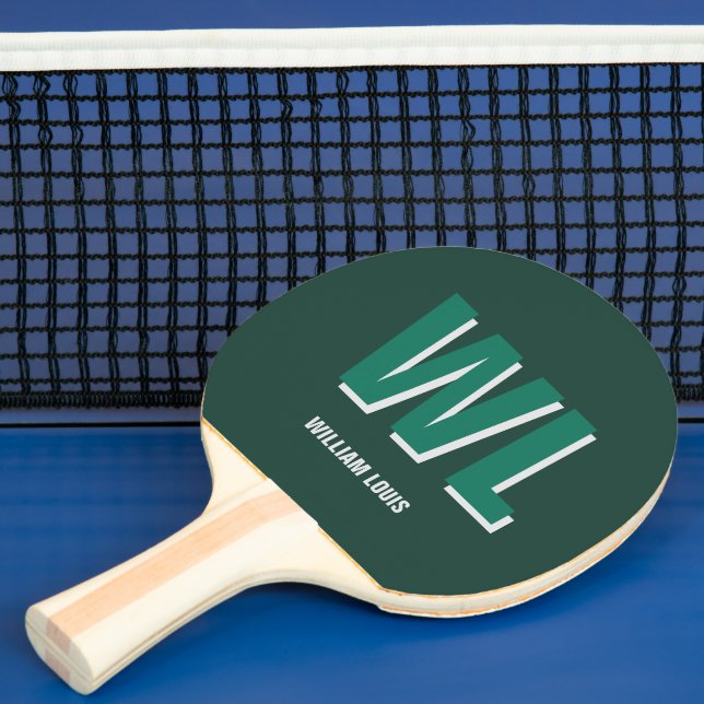 Minimalist Emerald Green Personalized Monogram  Ping Pong Paddle (Insitu)