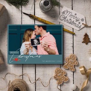 Minimalist Emerald Green Photo Christmas Holiday Card