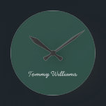 Minimalist Emerald Green Professional Simple Round Clock<br><div class="desc">These simple,  minimalist can be personalised to include a name or any text of your choice. If you don't want any text and would prefer just a blank,  then you can simply delete the text.</div>