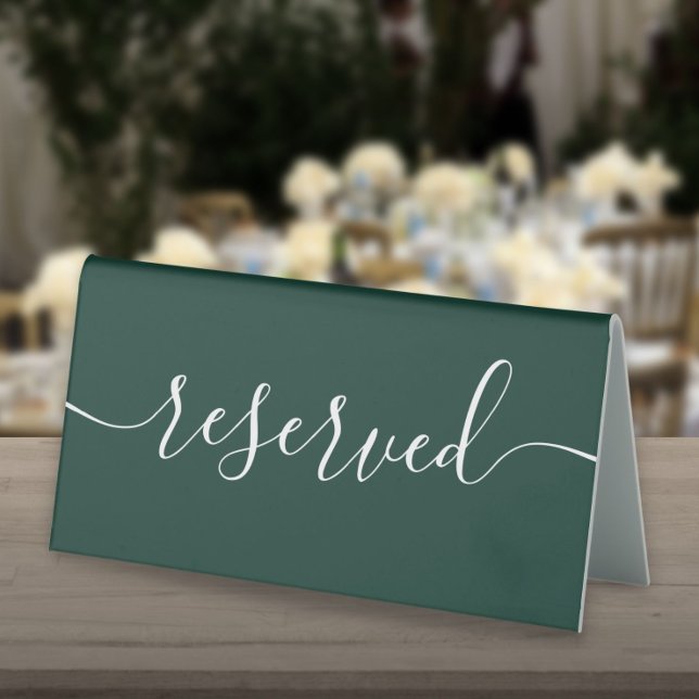 Minimalist Emerald Green Script Reserved (Minimalist Emerald Green Script Reserved Table Tent Sign)