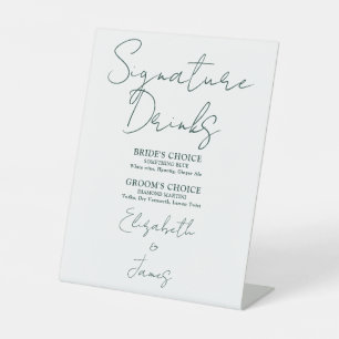 Minimalist Emerald Green Script Signature Drinks Pedestal Sign