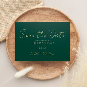 Minimalist Emerald Green Simple Modern Wedding Save The Date