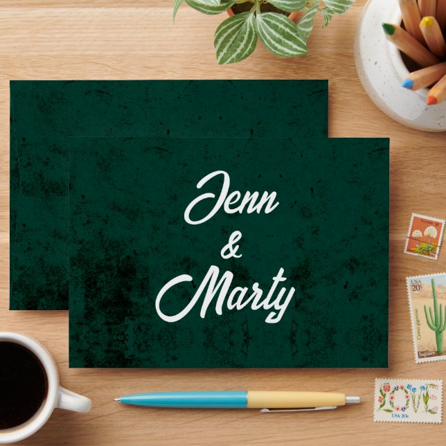 Minimalist Emerald Green Texture Marble & White  Envelope (Desk)