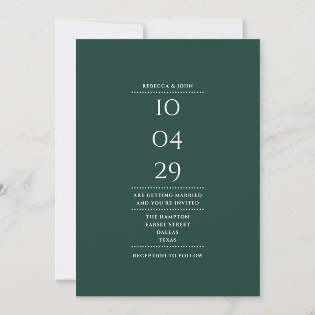 Minimalist Emerald Green Wedding Date QR Code Invitation (Front)