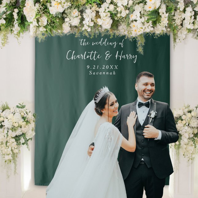 Minimalist Emerald Green Wedding Photo Backdrop Tapestry (Creator Uploaded)