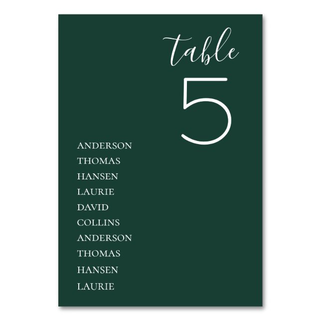 Minimalist Emerald Green Wedding Table Table Number (Front)