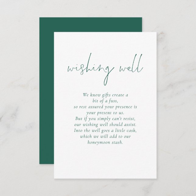 Minimalist Emerald Text Wedding Wishing Well Enclosure Card (Front/Back)