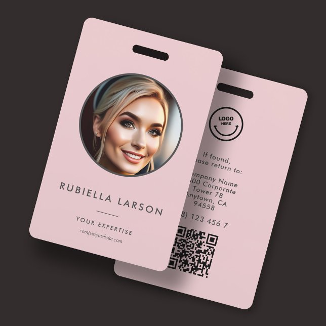 Minimalist Employee Name ID Card Round Photo QR Badge (Creator Uploaded)