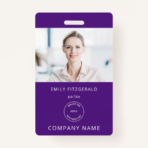 Minimalist Employee Photo ID Name Logo Purple ID Badge