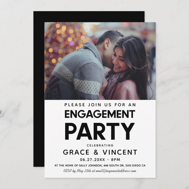 Minimalist Engagement party photo invitation (Front/Back)