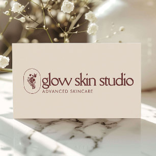 Minimalist Esthetician Logo Skincare Warm Taupe Business Card