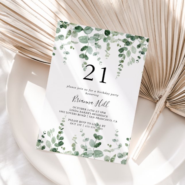 Minimalist Eucalyptus 21st Birthday Party  Invitation (Creator Uploaded)