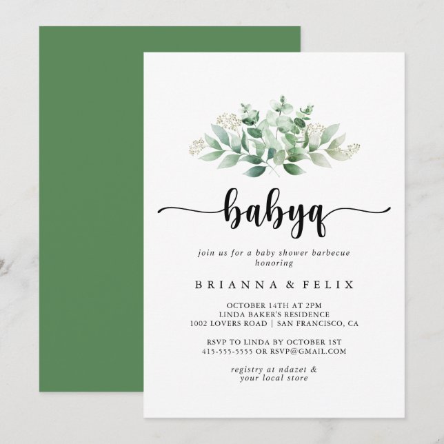 Minimalist Eucalyptus BabyQ Baby Shower Barbecue Invitation (Front/Back)