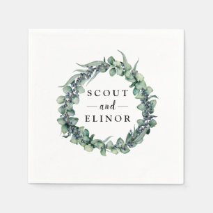Minimalist Eucalyptus Berry Wreath Wedding Napkin