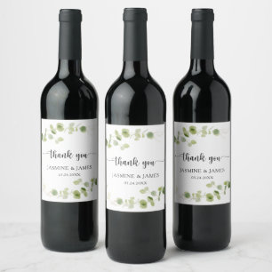 Minimalist Eucalyptus Botanical Wedding Thank You Wine Label