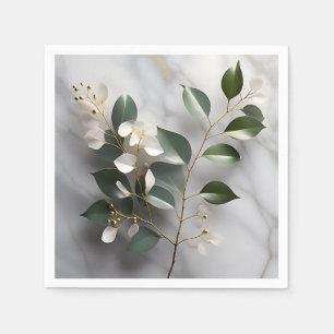 Minimalist Eucalyptus Branch On Marble Napkin
