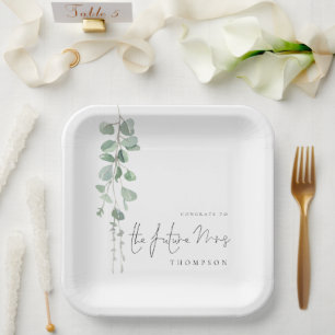 Minimalist Eucalyptus Congrats Future Mrs Name  Paper Plate