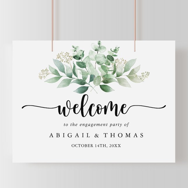 Minimalist Eucalyptus Engagement Party Welcome   Poster (Creator Uploaded)