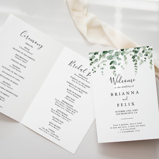 Minimalist Eucalyptus Folded Wedding Program Programme (Creator Uploaded)