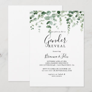 Minimalist Eucalyptus Gender Reveal Party Invitation