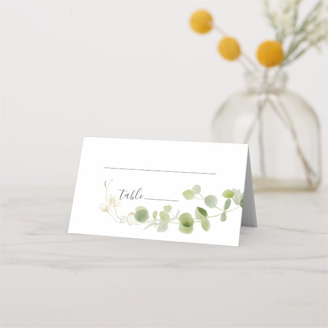 Minimalist Eucalyptus Green Foliage Classy Wedding Place Card (Front)