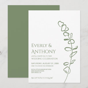 Minimalist Eucalyptus Green Wedding Invitation