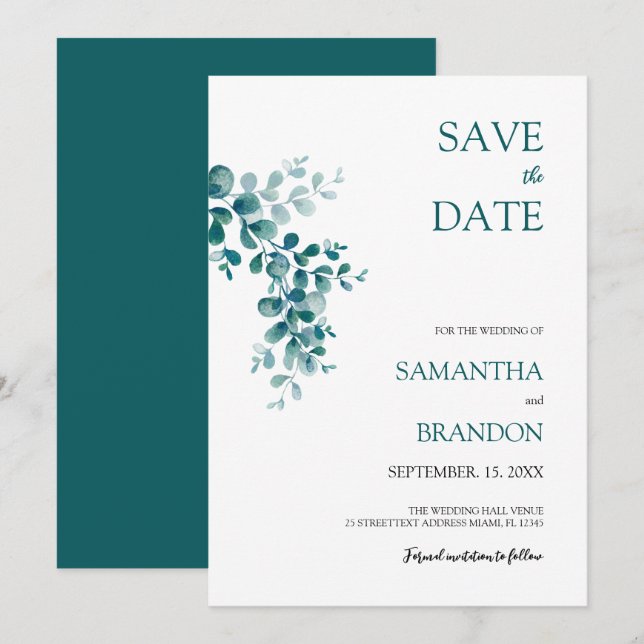 Minimalist Eucalyptus Greenery Foliage Save The Date (Front/Back)