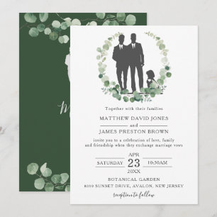 Minimalist Eucalyptus Greenery Gay Wedding Grooms  Invitation