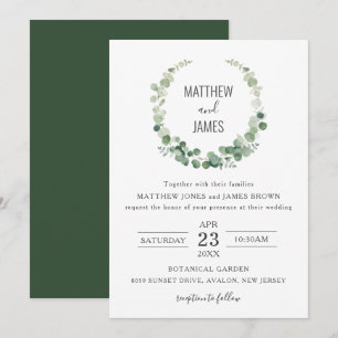 Minimalist Eucalyptus Greenery Gay Wedding  Invitation