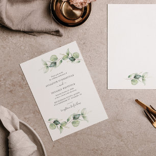 Minimalist Eucalyptus Greenery Watercolor Wedding Invitation