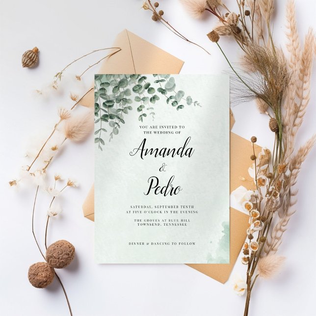 Minimalist Eucalyptus Greenery Wedding Invitation (Creator Uploaded)