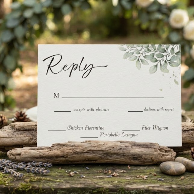 Minimalist Eucalyptus Greenery Wedding Reply Card (Creator Uploaded)