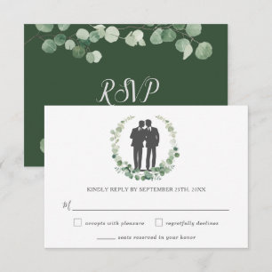 Minimalist Eucalyptus Greenery Wreath Gay Wedding  RSVP Card