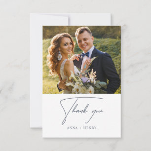 Minimalist Eucalyptus Grey White Leaves Wedding Thank You Card