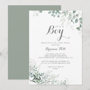 Minimalist Eucalyptus It's A Boy Baby Shower Invitation