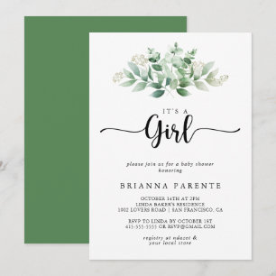 Minimalist Eucalyptus it's A Girl Baby Shower Invitation