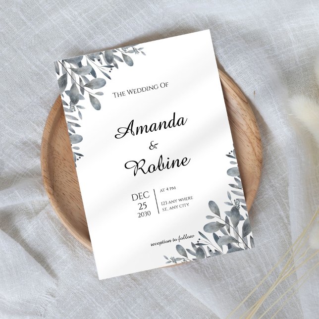 Minimalist Eucalyptus Leaf Wedding Invitation (Creator Uploaded)