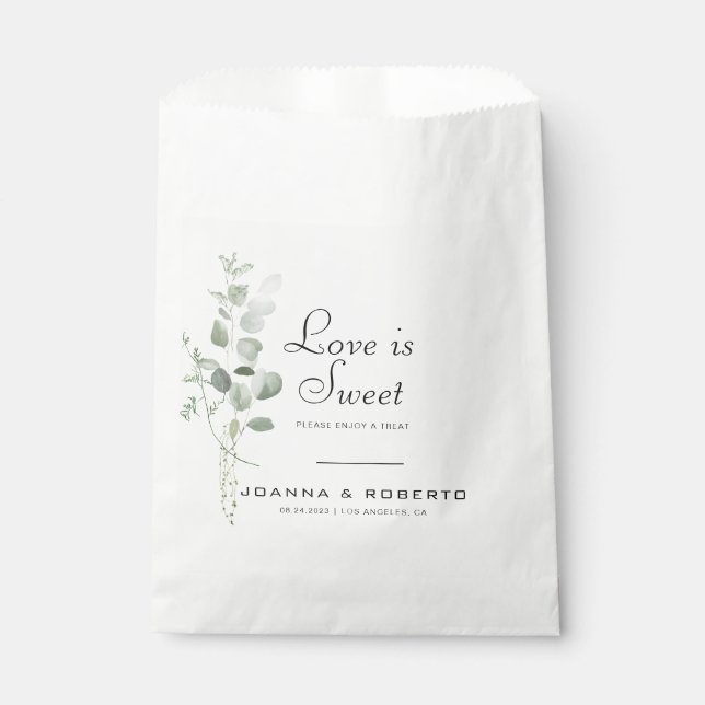Minimalist Eucalyptus Love is Sweet Wedding  Favour Bags (Front)
