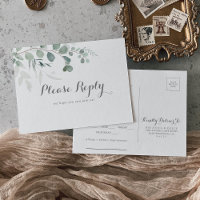 Minimalist Eucalyptus Menu Choice RSVP Postcard