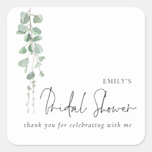 Minimalist Eucalyptus Name Bridal Shower Thank you Square Sticker