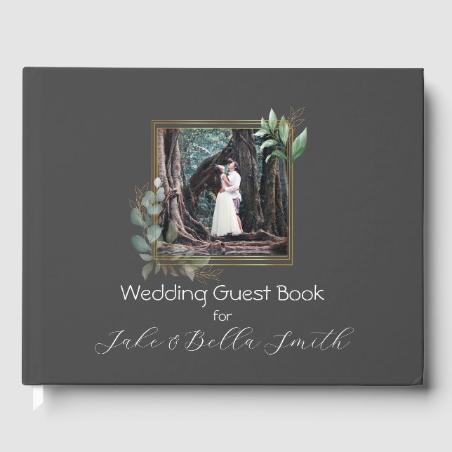 Minimalist Eucalyptus Personalised Wedding Photo Guest Book (Front)
