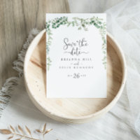 Minimalist Eucalyptus Save the Date Postcard