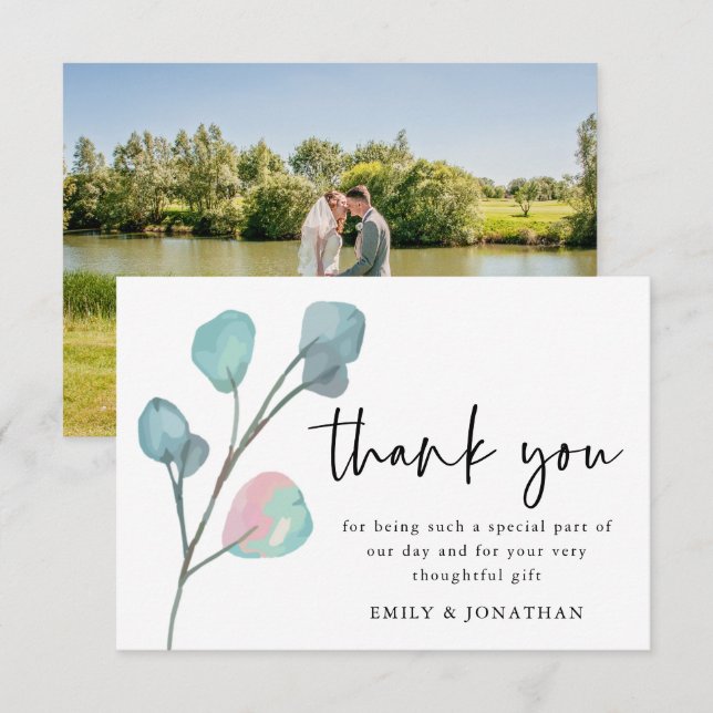 Minimalist Eucalyptus Script Photo Thank You (Front/Back)