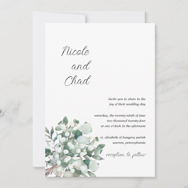 Minimalist Eucalyptus Wedding Invitation (Front)