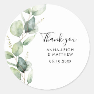 Minimalist Eucalyptus Wedding Thank You Favour Classic Round Sticker