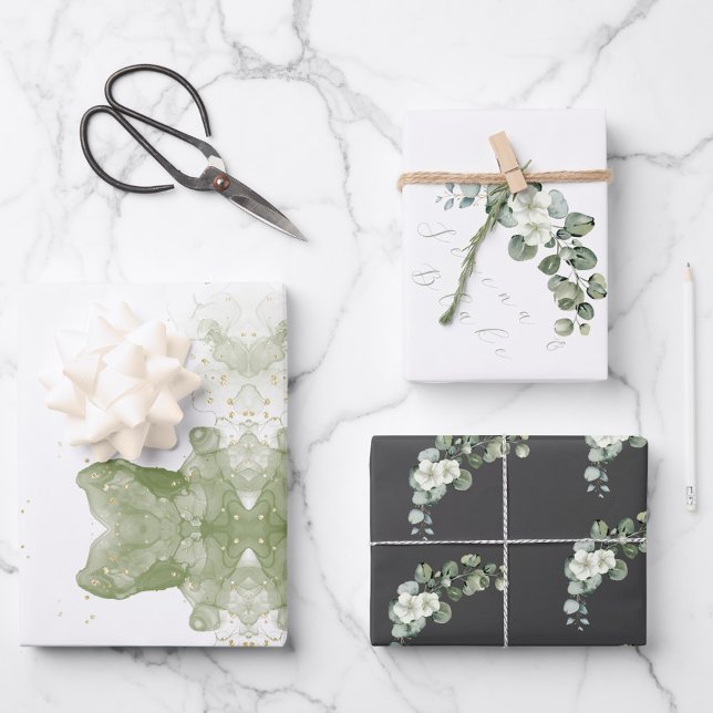 Minimalist Eucalyptus Wedding White Grey Green Wrapping Paper Sheet (Minimalist Eucalyptus Wedding White Grey Green Wrapping Paper Sheets)