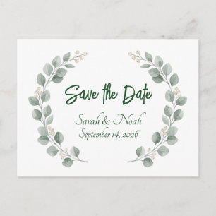 Minimalist Eucalyptus Wreath Save the Date custom Announcement Postcard