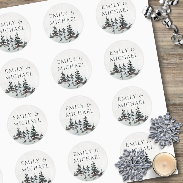 Minimalist Evergreen Mountain Green Slate Blue Classic Round Sticker (Creator Uploaded)