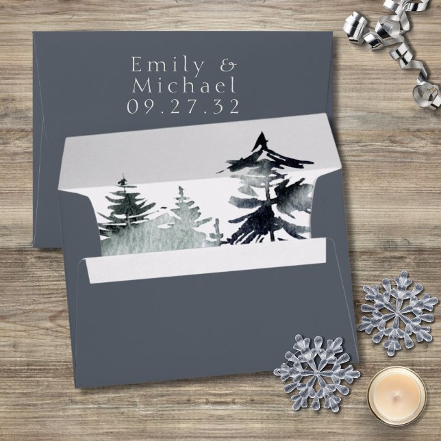 Minimalist Evergreen Mountain Green Slate Blue Envelope (Creator Uploaded)