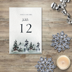 Minimalist Evergreen Mountain Green Slate Blue Table Number